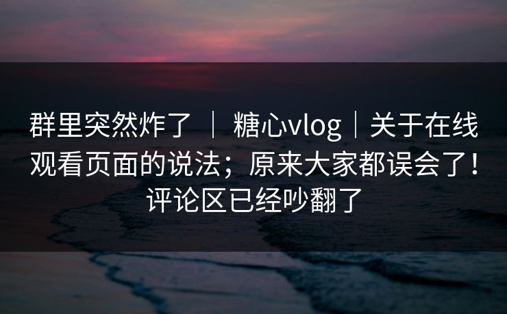 群里突然炸了 ｜ 糖心vlog｜关于在线观看页面的说法；原来大家都误会了！评论区已经吵翻了